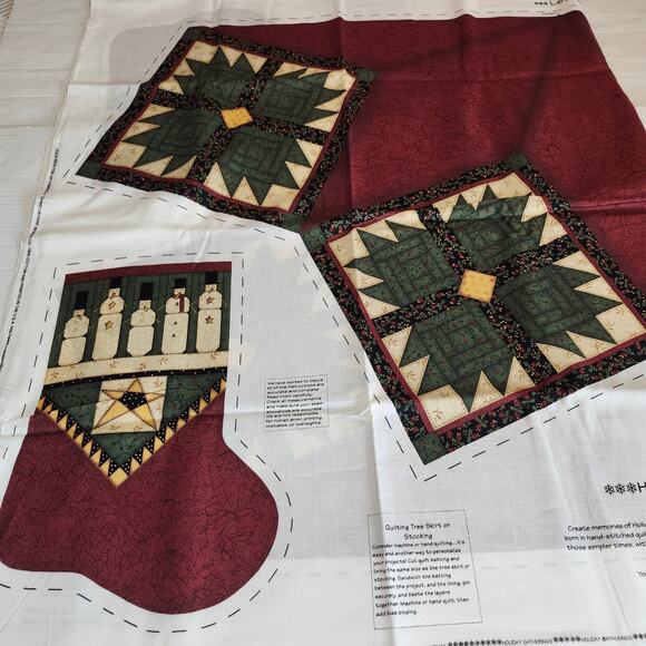 Leslie Beck Holiday Gatherings 2 Fabric Panels Cut & Sew Tree Skirt Stockings - Picture 1 of 10